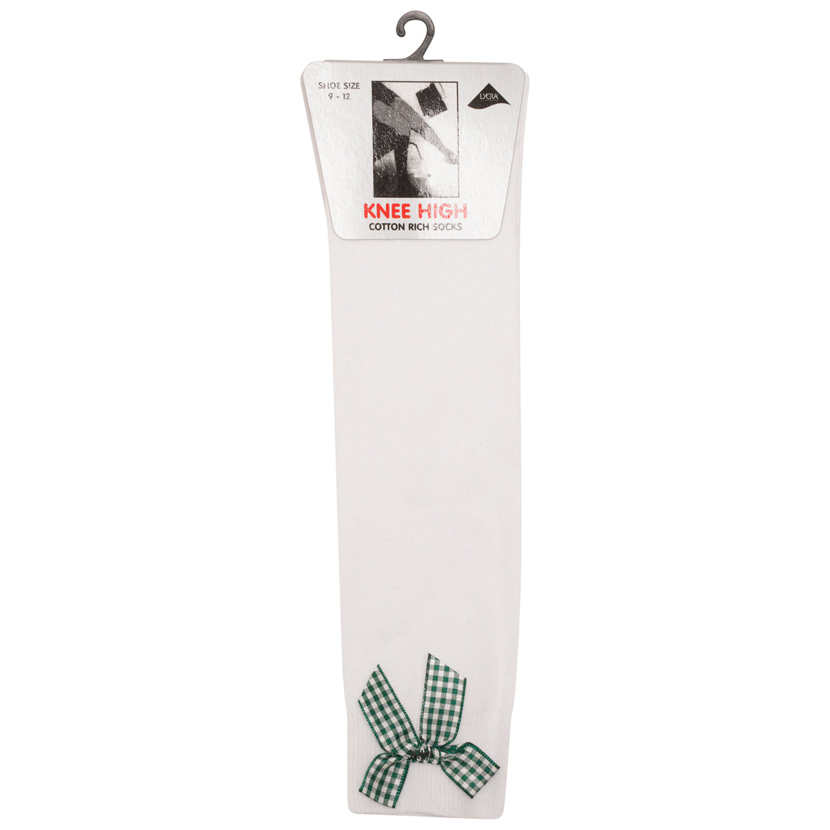 UNV White/ Green Gingham Bow Knee High Socks